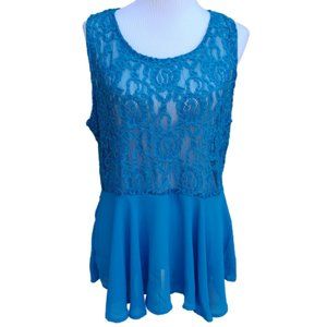 🔴LAST CHANCE Zenobia Blouse Blue Peplum Lace Sheer Sleeveless NEW